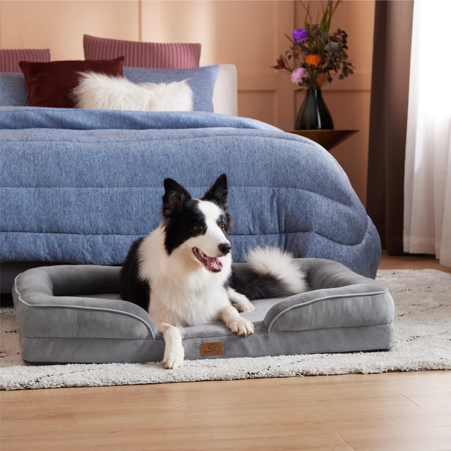 Bedsure Orthopedic Dog Bed for Large Dogs - Big Washable Dog Sofa Beds Large, Supportive Foam Pet Couch Bed with Removable Washable Cover, Waterproof Lining and Nonskid Bottom, Grey