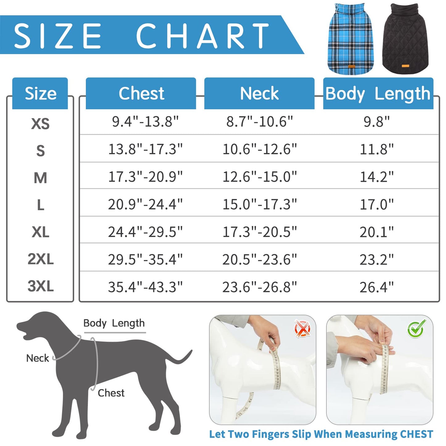 Kuoser Warm Dog Coat, Reversible Dog Jacket Waterproof Dog Winter Coat British Style Plaid Dog Clothes Pet Dog Cold Weather Coats Cozy Snow Jacket Vest for Small Medium Large Dogs Blue M