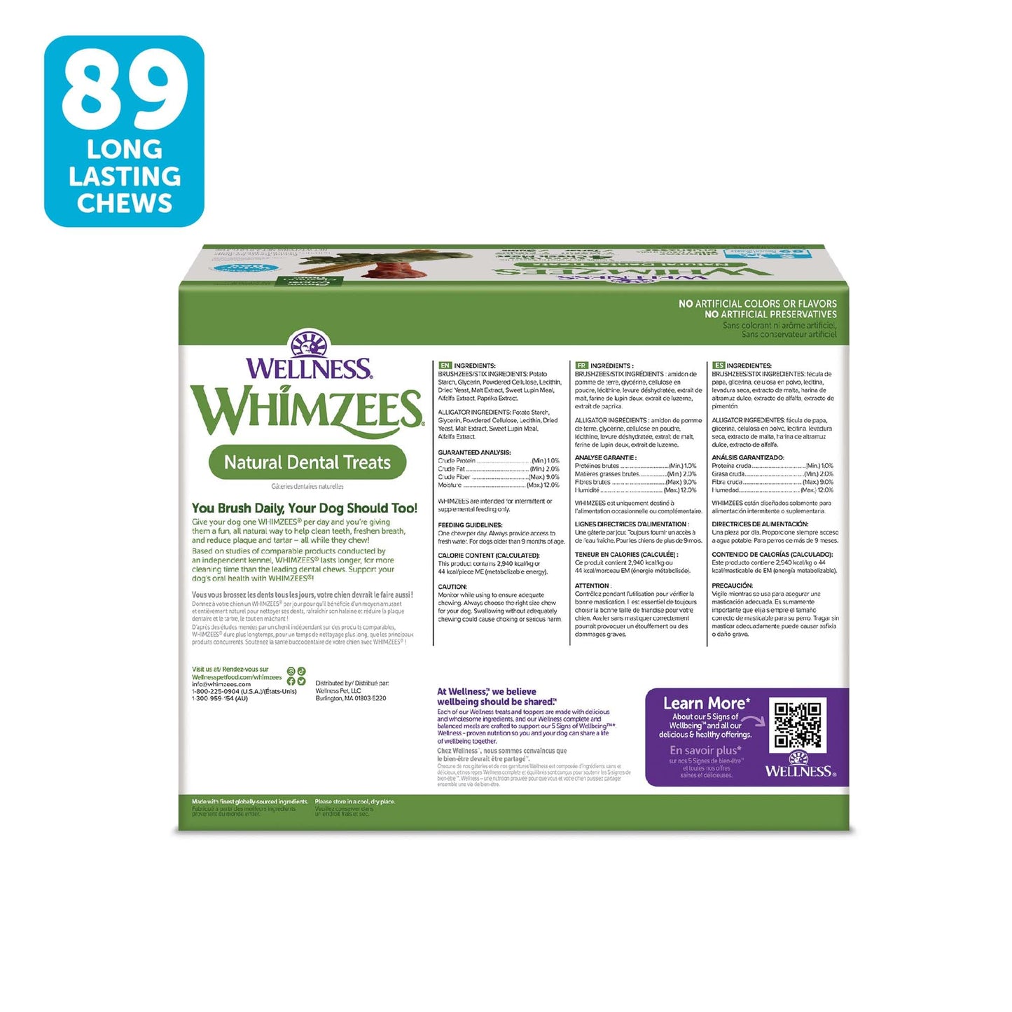 WHIMZEES by Wellness Value Box Natural Dental Chews for Dogs, Long Lasting Treats, Grain-Free, Freshens Breath, Small Breed, 89 count