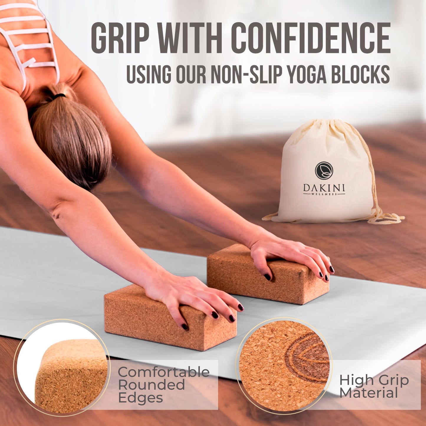 Cork Yoga Blocks - Yoga Blocks 2 Pack with Strap- 9x6x3 Inch Yoga Blocks Set of 2- Yoga Props and Accessories - Cork Blocks For Yoga