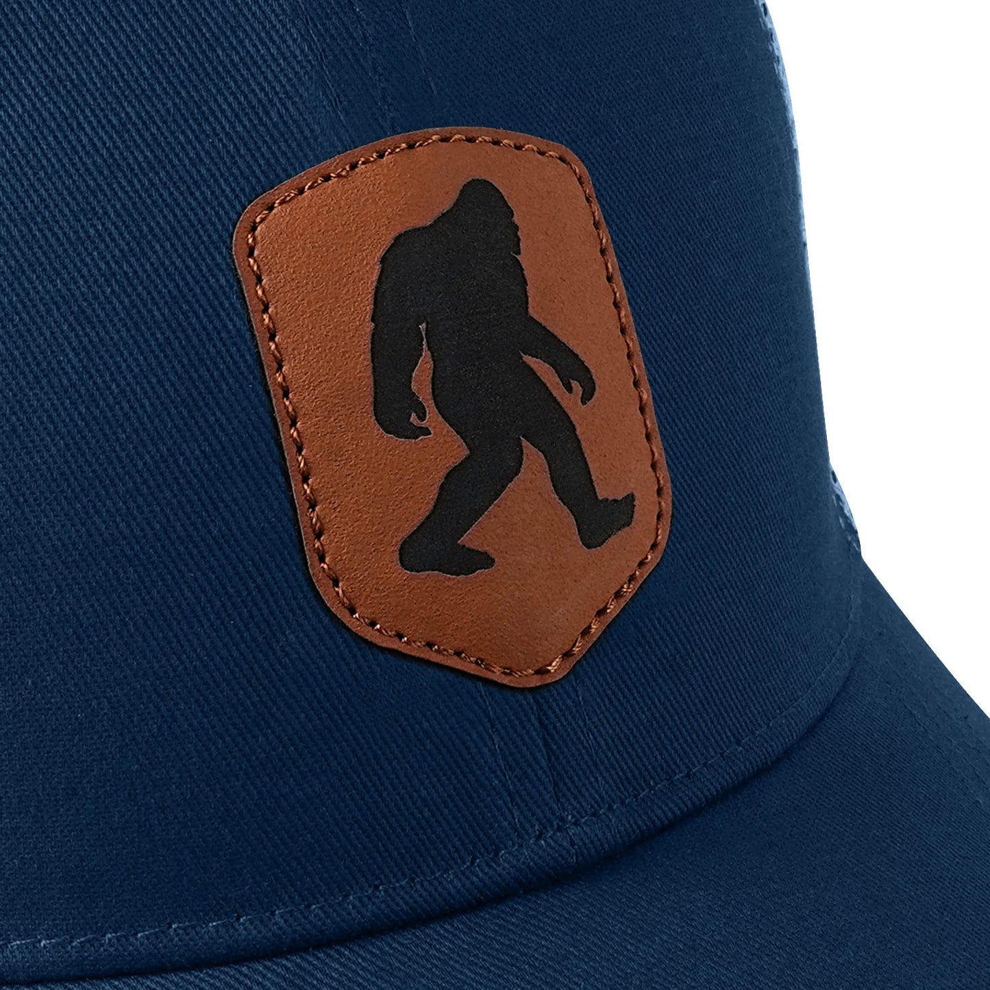 Pnkvnlo Mesh Bigfoot Hat Leather Cap for Men- Great Snapback Closure Sasquatch Hat for Hunting & Hiking-Leather-Navy Blue