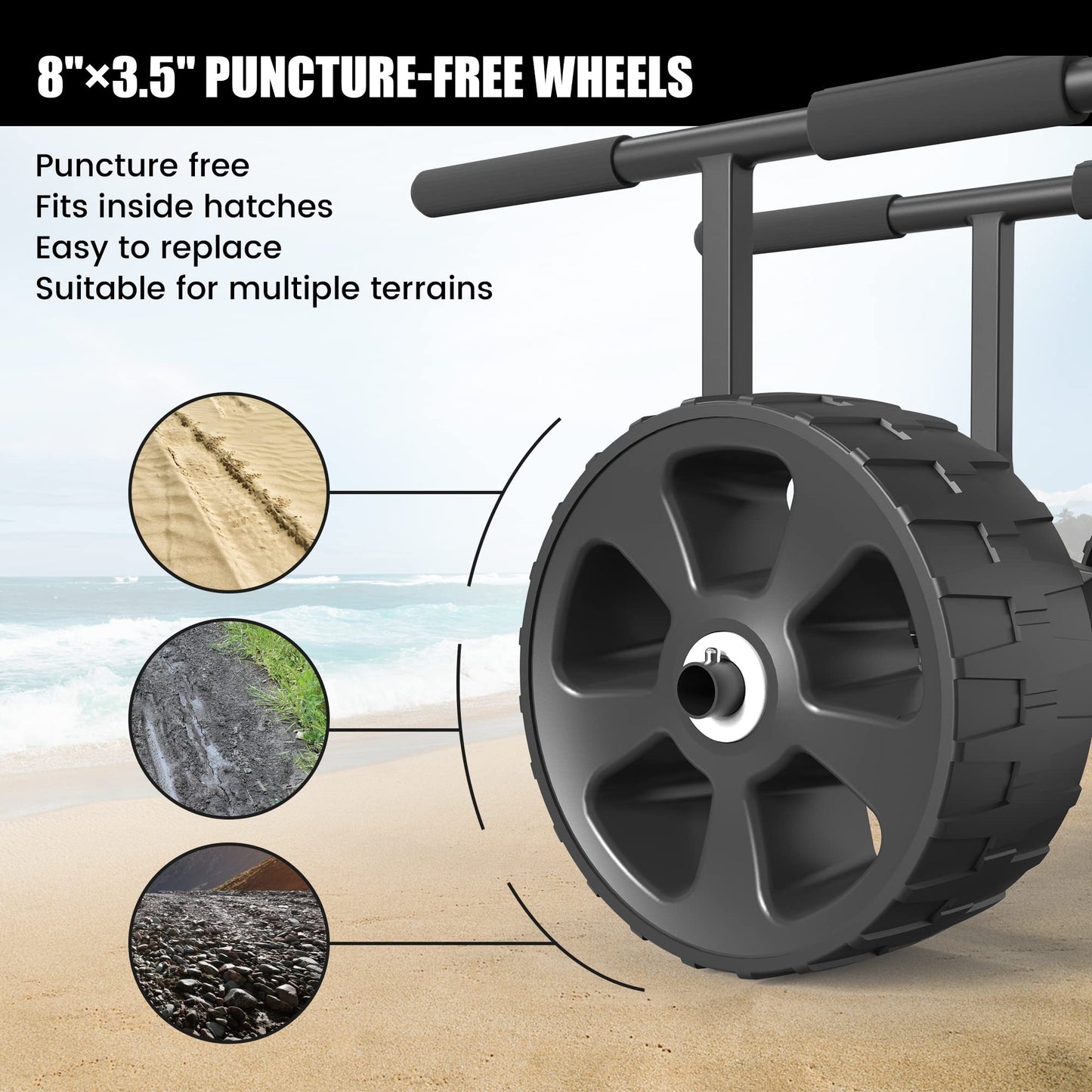 GanFindX Heavy-Duty Universal Kayak Cart Dolly Made of High Strength Metal w/Puncture-Free Wheels High | Load Capacity Kayak Wheels Cart for Kayaking/Canoeing Convenience | Webbing Straps