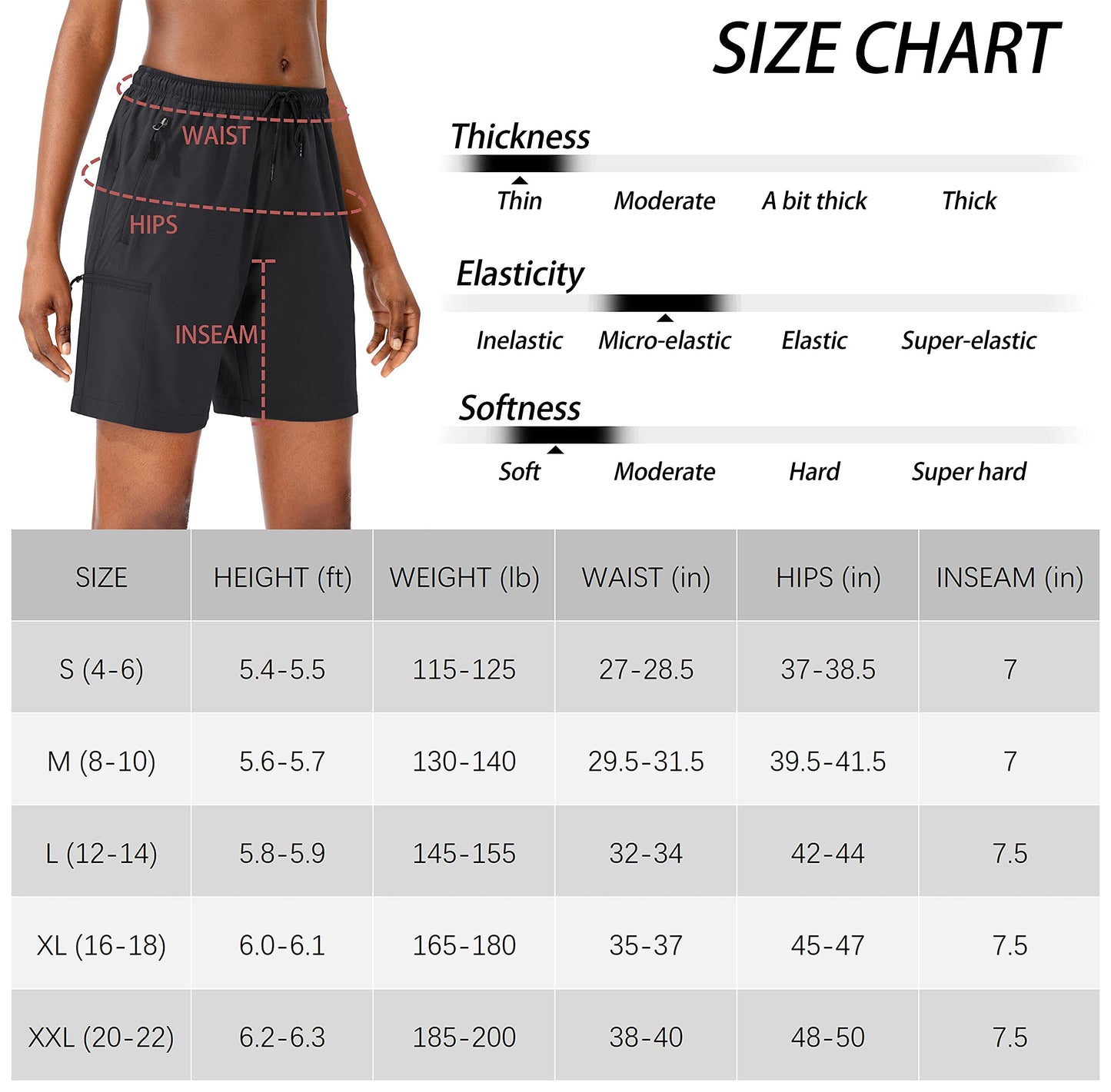 SANTINY Women's 5''/ 7'' Hiking Cargo Shorts Quick Dry Lightweight Summer Shorts for Women Athletic Golf Zipper Pockets(Black_XL)