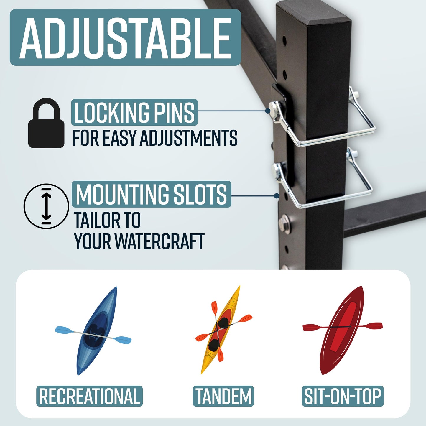 Teal Triangle Freestanding G-Watersport 3 Kayak and SUP Outdoor Storage Rack, Heavy Duty Adjustable Weatherproof Stand