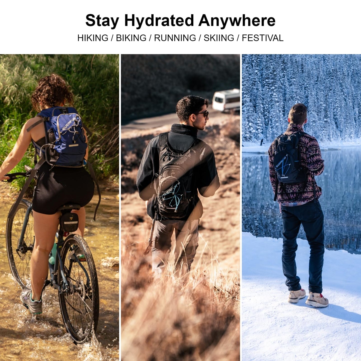 Everfun Hydration Backpack 18L with Water Bladder 2L Hiking Water Backpack Women Men Hydration Pack Insulated Lightweight Day Hydropack with Storage for Hiking, Biking, Running, Festival