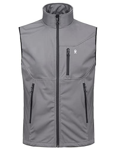 Little Donkey Andy Men's Lightweight Softshell Vest, Windproof Sleeveless Jacket for Travel Hiking Running Golf Gray L