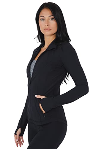 Yogalicious Womens Ultra Soft Lightweight Full Zip Yoga Jacket with Zipper Pockets - Black - XL
