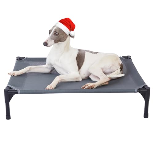 pettycare Elevated Outdoor Dog Bed - Raised Dog Bed for Large Dogs, Heavy Duty Dog Cot Bed Waterproof, Cooling Elevated Dog Bed with Washable Breathable Teslin Mesh, Durable, Non Slip, 42 Inches, Grey