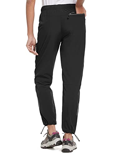 BALEAF Women's Hiking Pants Quick Dry Water Resistant Lightweight Joggers Pant for All Seasons Elastic Waist Black Size L