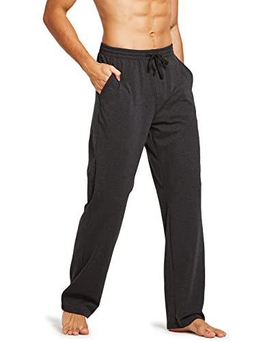 BALEAF Men's Sweatpants Casual Lounge Cotton Pajama Yoga Pants Open Bottom Straight Leg Male Sweat Pants with Pockets Charcoal L