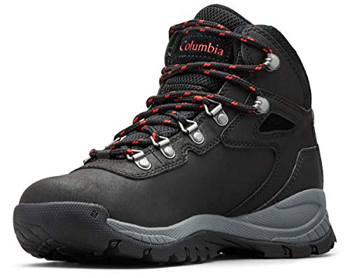 Columbia womens Newton Ridge Plus Waterproof Hiking Boot, Black/Poppy Red, 10 US