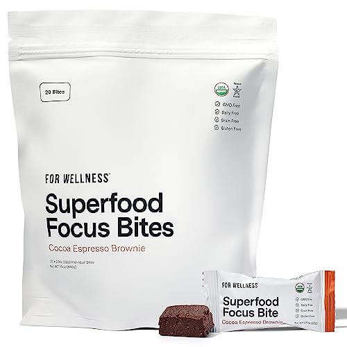 For Wellness Superfood Focus Bites (20 Count), Cocoa Espresso Brownie – Reduces Fatigue, Improves Digestion & Support Brain Function