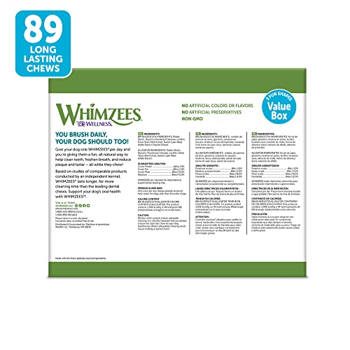 WHIMZEES by Wellness Value Box Natural Dental Chews for Dogs, Long Lasting Treats, Grain-Free, Freshens Breath, Small Breed, 89 count
