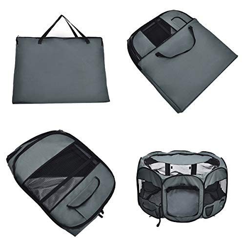 Amazon Basics Portable Soft Pet Dog Travel Playpen, Large (45 x 45 x 24 Inches), Grey