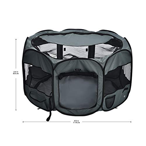 Amazon Basics Portable Soft Pet Dog Travel Playpen, Large (45 x 45 x 24 Inches), Grey