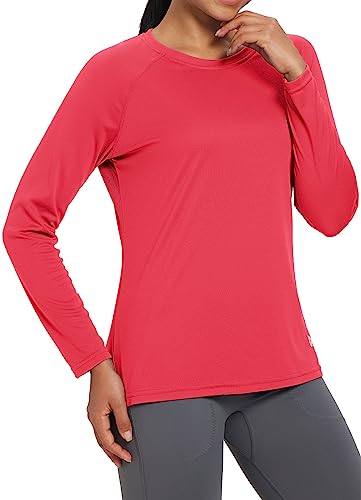 BALEAF Women's Long Sleeve Shirts UPF 50+ Sun Protection SPF Quick Dry Lightweight T-Shirt Outdoor Hiking Runing Fishing Rouge Red Size L