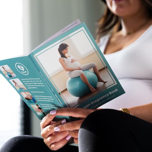BABYGO Birthing Ball - Pregnancy Yoga Labor & Exercise Ball & Book Set ; Trimester Targeting, Maternity, Birth & Recovery Plan Included ; Anti Burst Eco Friendly (65cm - 4'8" - 5'10", Turquoise)