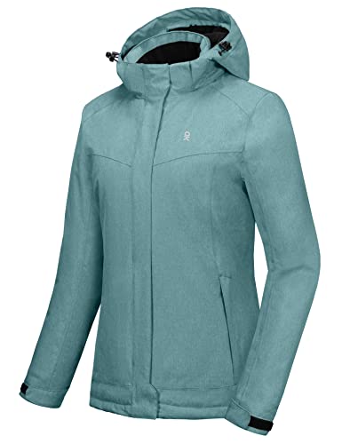 Little Donkey Andy Women's Waterproof Hiking Skiing Jacket with Removable Hood, Fleece Lined Winter Warm Rain Coat Blue Heather M