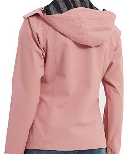 OTU Women's Waterproof Rain Jacket Lightweight Hooded Raincoat for Hiking Travel Outdoor Pink M