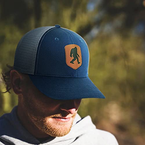 Pnkvnlo Mesh Bigfoot Hat Leather Cap for Men- Great Snapback Closure Sasquatch Hat for Hunting & Hiking-Leather-Navy Blue