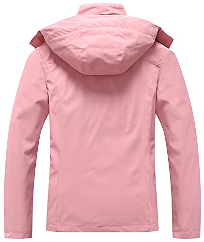 OTU Women's Waterproof Rain Jacket Lightweight Hooded Raincoat for Hiking Travel Outdoor Pink M