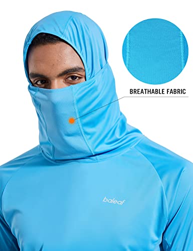 BALEAF Mens Shirt UV SPF Hoodie Shirt UPF 50+ Sun Protection T-Shirts with Mask Rash Guard Fishing Lightweight, 02-Blue, X-Large, Long Sleeve