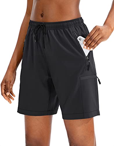 SANTINY Women's Hiking Cargo Shorts Quick Dry Lightweight Summer Shorts for Women Travel Athletic Golf with Zipper Pockets(Black_XL)