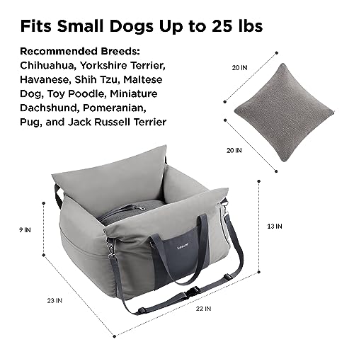 Lesure Small Dog Car Seat for Small Dogs - Waterproof Dog Booster Seat for Car with Storage Pockets and Clip-On Safety Leash and Thickened Memory Foam Filling, Pet Carseat Travel Carrier Bed, Grey