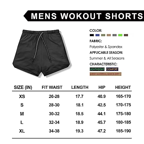 Leidowei Men's 2 in 1 Workout Running Shorts Lightweight Training Yoga Gym 7" Short with Zipper Pockets Black XL