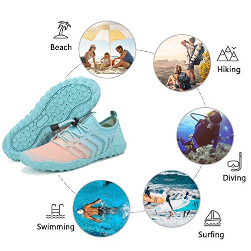 WateLves Water Shoes Mens Womens Beach Swim Shoes Quick-Dry Aqua Socks Pool Shoes for Surf Yoga Water Aerobics (G-Pink/Blue, 38)