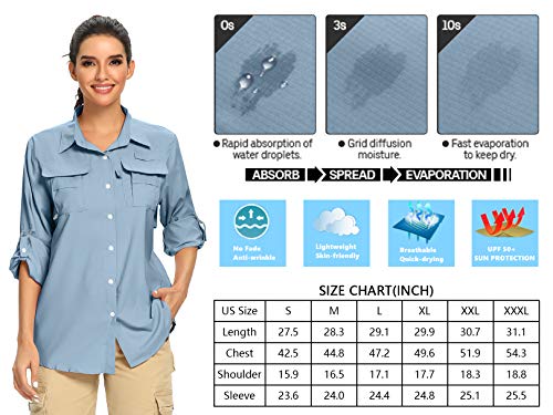 Jessie Kidden Women's UPF 50+ UV Sun Protection Safari Shirt, Long Sleeve Outdoor Cool Quick Dry Fishing Hiking Gardening Shirts (5055 Light Blue M)