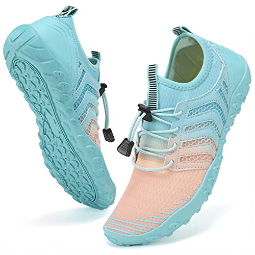 WateLves Water Shoes Mens Womens Beach Swim Shoes Quick-Dry Aqua Socks Pool Shoes for Surf Yoga Water Aerobics (G-Pink/Blue, 38)