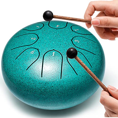 Lronbird Alloy Steel Tongue Drum 6 Inch 8 Notes Hand Drums with Bag Sticks Music Book, Sound Healing Instruments for Musical Education Entertainment Meditation Yoga Zen Gifts (Malachite)