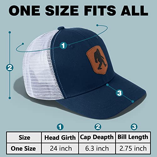 Pnkvnlo Mesh Bigfoot Hat Leather Cap for Men- Great Snapback Closure Sasquatch Hat for Hunting & Hiking-Leather-Navy Blue