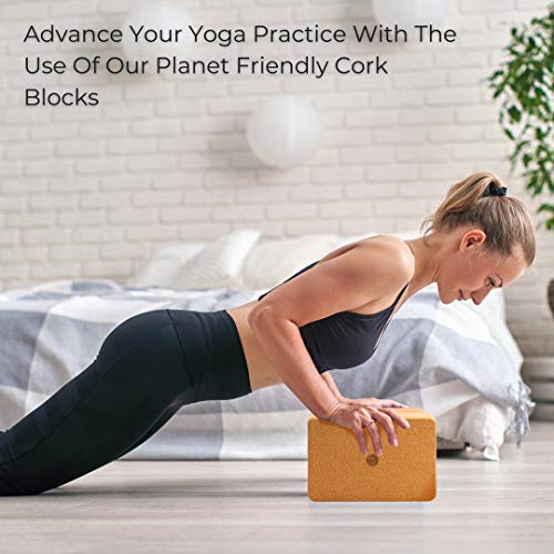 Dakini Wellness Cork Yoga Blocks 2 Pack | 9x6x3 Eco-Friendly, Natural Yoga Kit Includes Yoga Bag, Cork Yoga Block & Yoga Strap Set for Stretching, Workout and Pilates