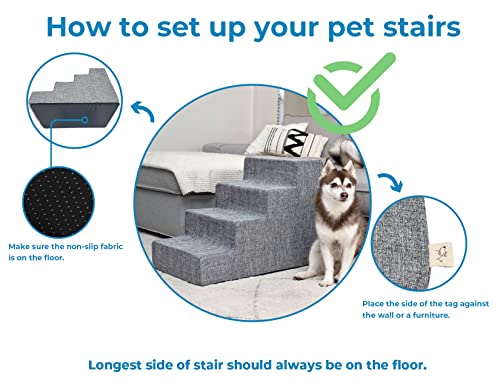 Best Pet Supplies Dog Stairs for Small Dogs & Cats, Foam Pet Steps Portable Ramp for Couch Sofa and High Bed Non-Slip Balanced Indoor Step Support, Paw Safe No Assembly - Ivory, 3-Step