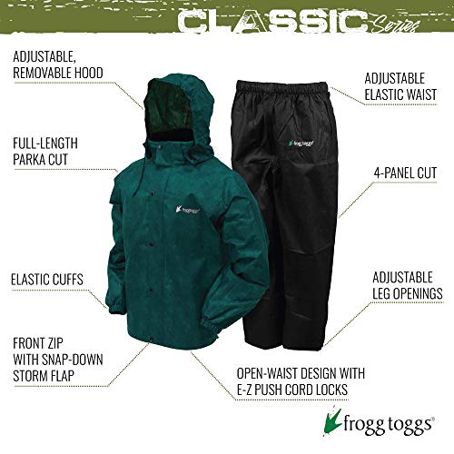 FROGG TOGGS Men's Classic All-Sport Waterproof Breathable Rain Suit , Dark Green Jacket/Black Pants, Medium