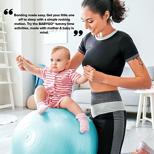 BABYGO Birthing Ball - Pregnancy Yoga Labor & Exercise Ball & Book Set ; Trimester Targeting, Maternity, Birth & Recovery Plan Included ; Anti Burst Eco Friendly (65cm - 4'8" - 5'10", Turquoise)