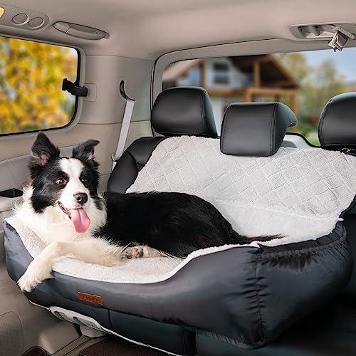FUNNIU Dog Car Booster Seat for Medium/Large Dogs or Two Small Dogs, Pet Car Seat Travel Safety Fully Detachable Washable for Back Seat, Portable Dog Travel Bed with Soft Cushion, Black