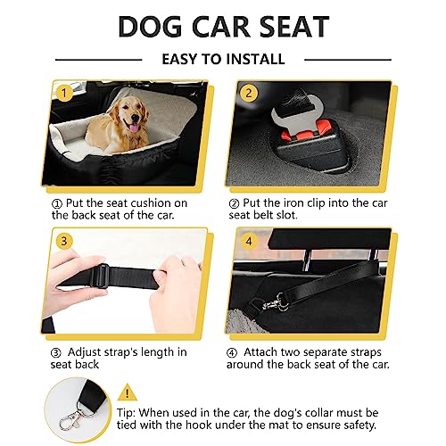 FUNNIU Dog Car Booster Seat for Medium/Large Dogs or Two Small Dogs, Pet Car Seat Travel Safety Fully Detachable Washable for Back Seat, Portable Dog Travel Bed with Soft Cushion, Black
