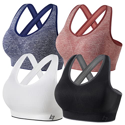FITTIN Cross Back Sports Bras for Women - Seamless Sports Bra with Removable Padded for Yoga Gym Workout
