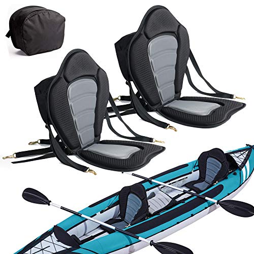 2 Pack of Kayak Seat Deluxe Padded Canoe Backrest Seat Sit On Top Cushioned Back Support SUP Paddle Board Seats with Detachable Storage Bag 4 Adjustable Straps for Kayaking Canoeing Rafting Fishing