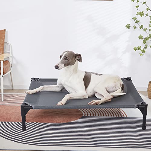 pettycare Elevated Outdoor Dog Bed - Raised Dog Bed for Large Dogs, Heavy Duty Dog Cot Bed Waterproof, Cooling Elevated Dog Bed with Washable Breathable Teslin Mesh, Durable, Non Slip, 42 Inches, Grey