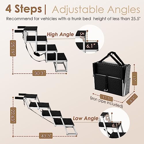 EHEYCIGA Foldable Dog Car Ramp for Large Dogs, Portable Dog Steps for SUV, Aluminum Dog Stairs with Non-Slip Surface for High Beds, Trucks and SUVs, 4 Steps