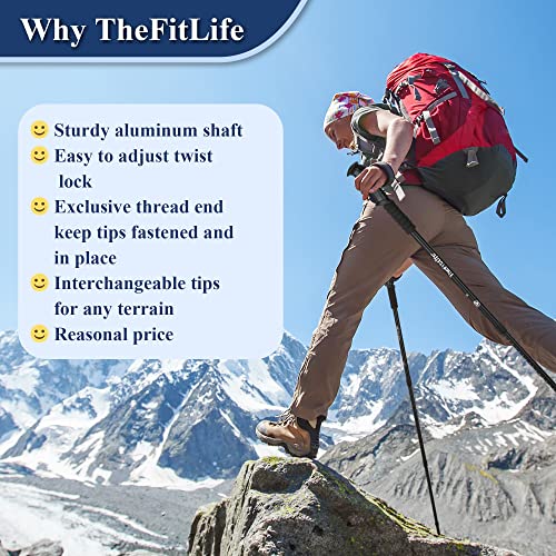 TheFitLife Nordic Walking Trekking Poles - 2 Packs with Antishock and Quick Lock System, Telescopic, Collapsible, Ultralight for Hiking, Camping, Mountaining, Backpacking, Walking, Trekking (Purple)
