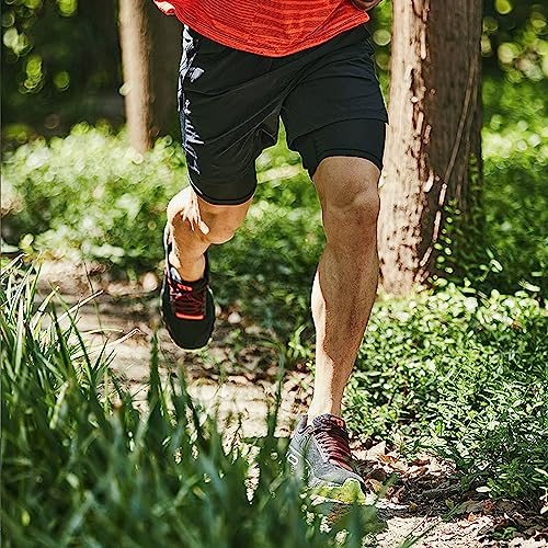 Leidowei Men's 2 in 1 Workout Running Shorts Lightweight Training Yoga Gym 7" Short with Zipper Pockets Black XL